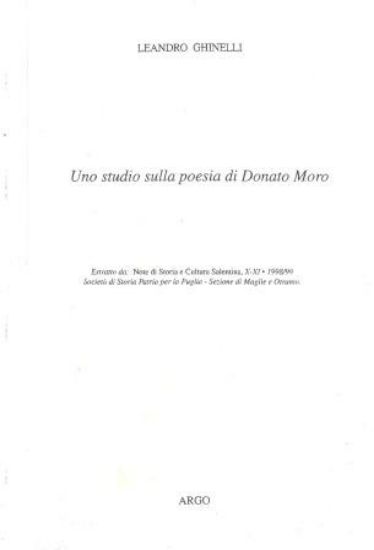 Immagine di UNO STUDIO SULLA POESIA DI DONATO MORO